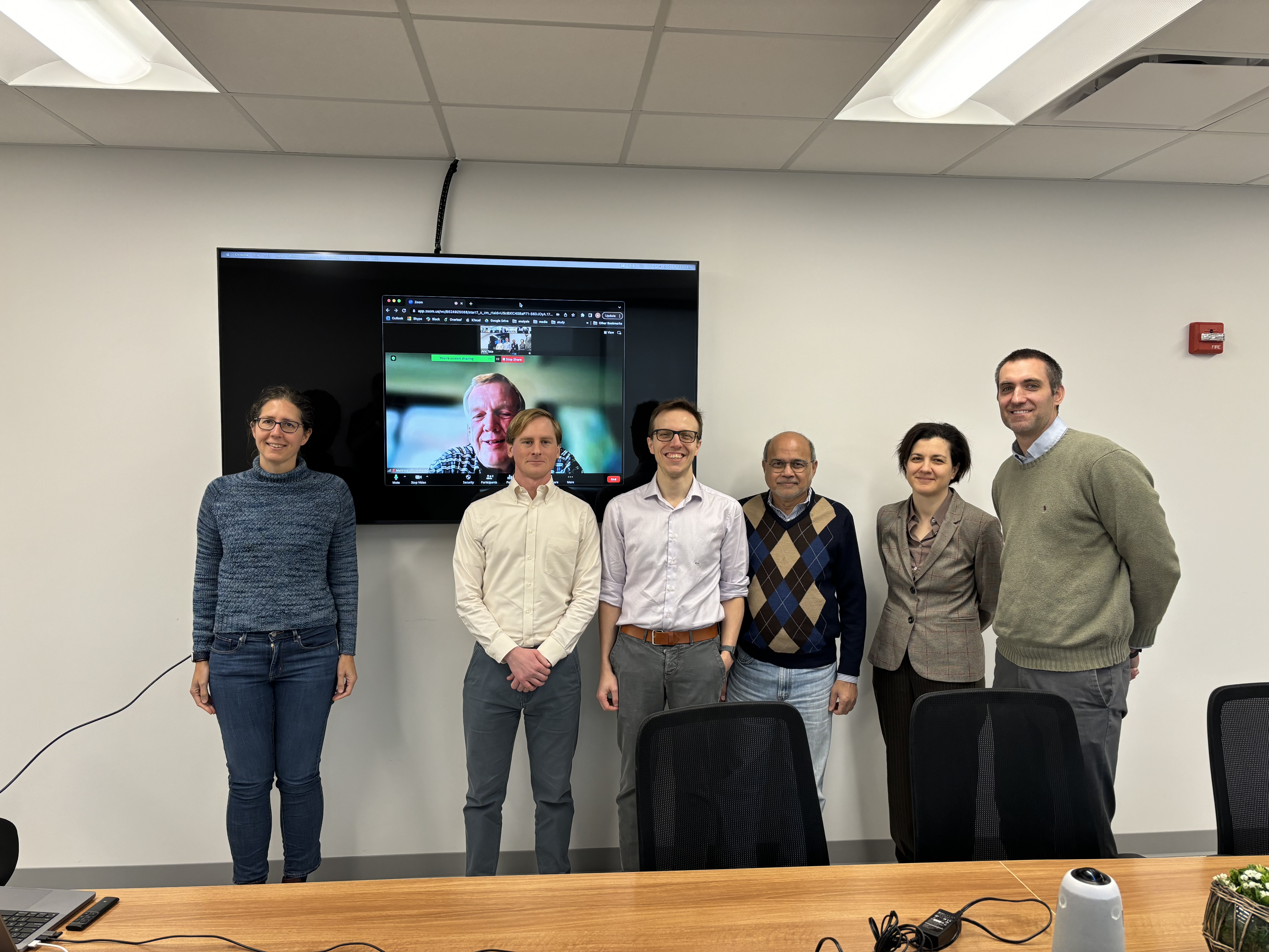 Dr. Aric Tate with the PhD Committee at the end of his defense. From left to right: Prof. Anne Sickles, Prof. Matthias Grosse Perdekamp (on screen), Dr. Aric Tate, Dr. Riccardo Longo, Prof. Rizwan Uddin, Prof. Angela Di Fulvio, Prof. Caleb Brooks. &amp;amp;amp;amp;nbsp;