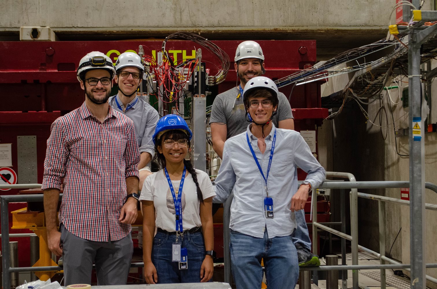 Figure 2: from left to right Graduate Student Matthew &amp;amp;amp;nbsp;Housenga, Post-Doctoral Research Associate Riccardo Longo, Undergraduate Student Farah Mohammed Rafee, and Graduate Students Chad Lantz and Mason Housenga